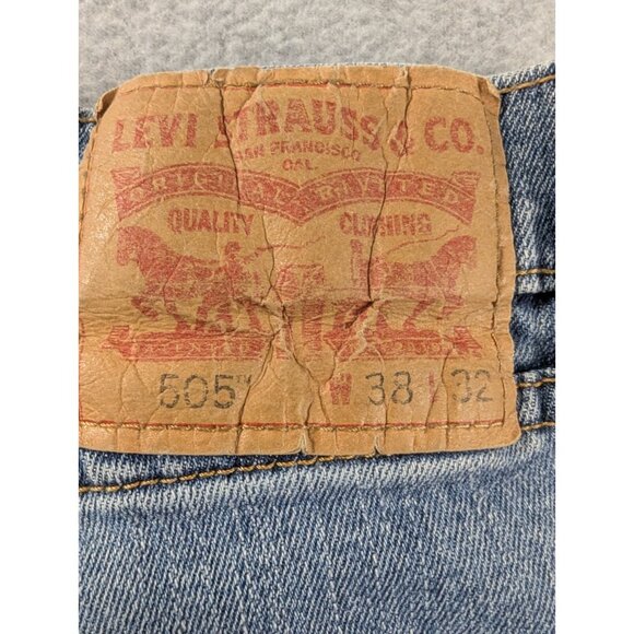 Levis 505 Jeans Mens Size 38x32 Blue Comfort Classic Straight Whiskers Stretch - Picture 9 of 14